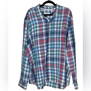 Tommy Bahama Shirt Mens XXL Blue Green Red Plaid Long Sleeve‎ Button Up